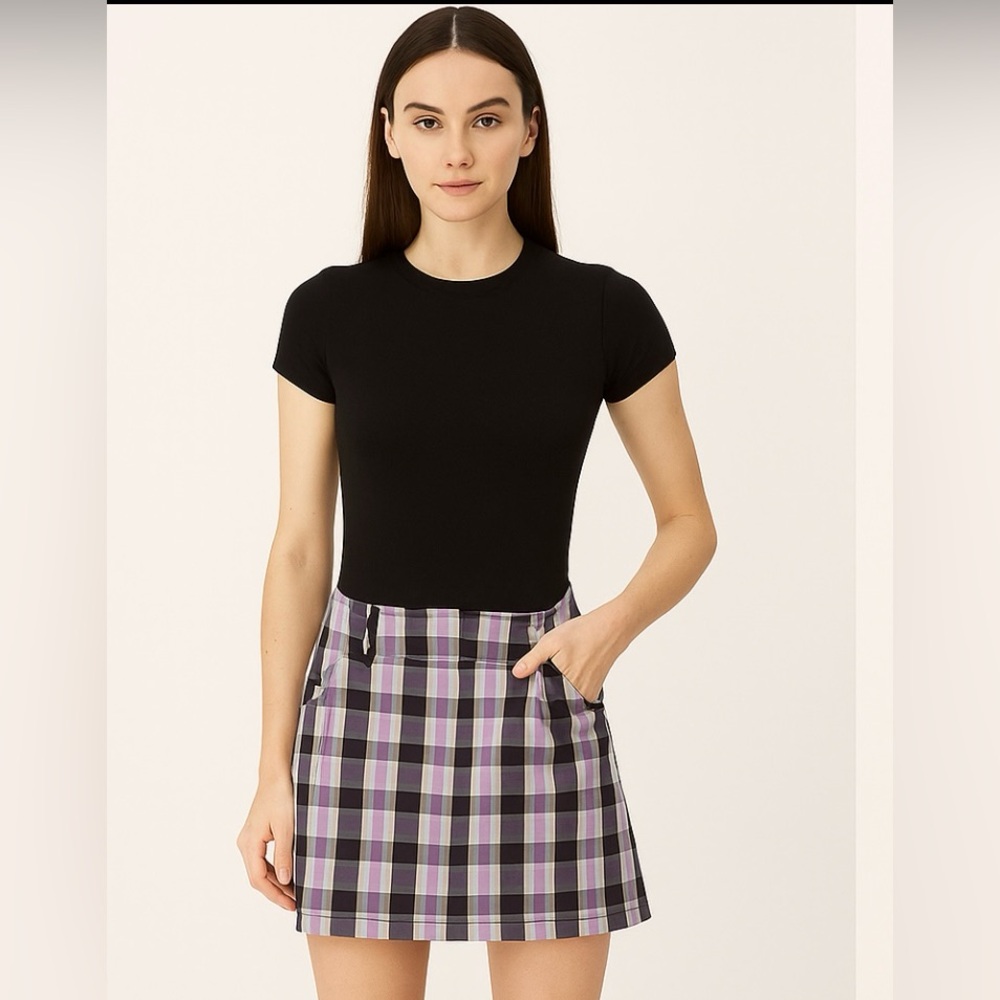 Cutter & Buck Golf Tennis Pickleball Women Purple Plaid Skort Skirt Short Size 8
